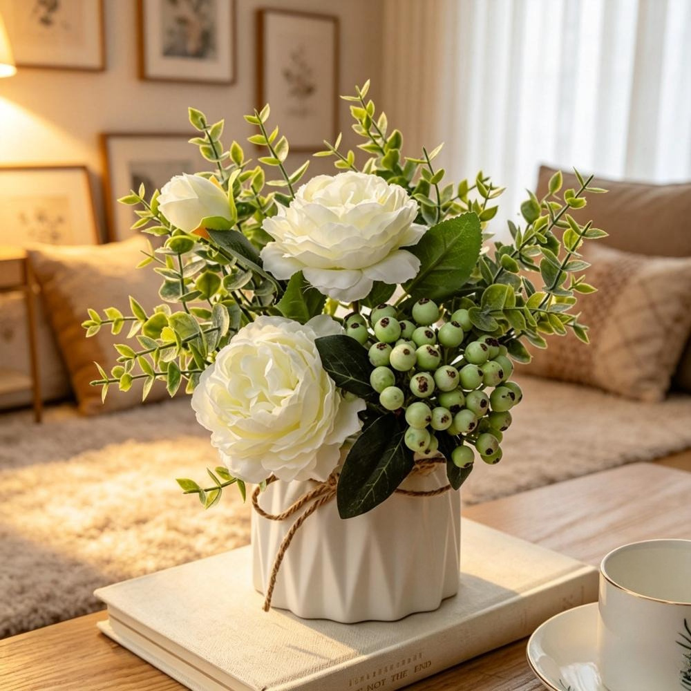 1 Artificial Flower Arrangement In A Vase, Long-Lasting Flower Decoration For The Living Room & Table Party Accessory Set