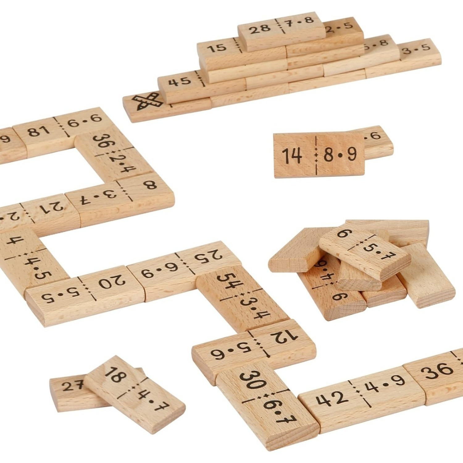 Wooden Math Dominoes with Cotton Pouch
