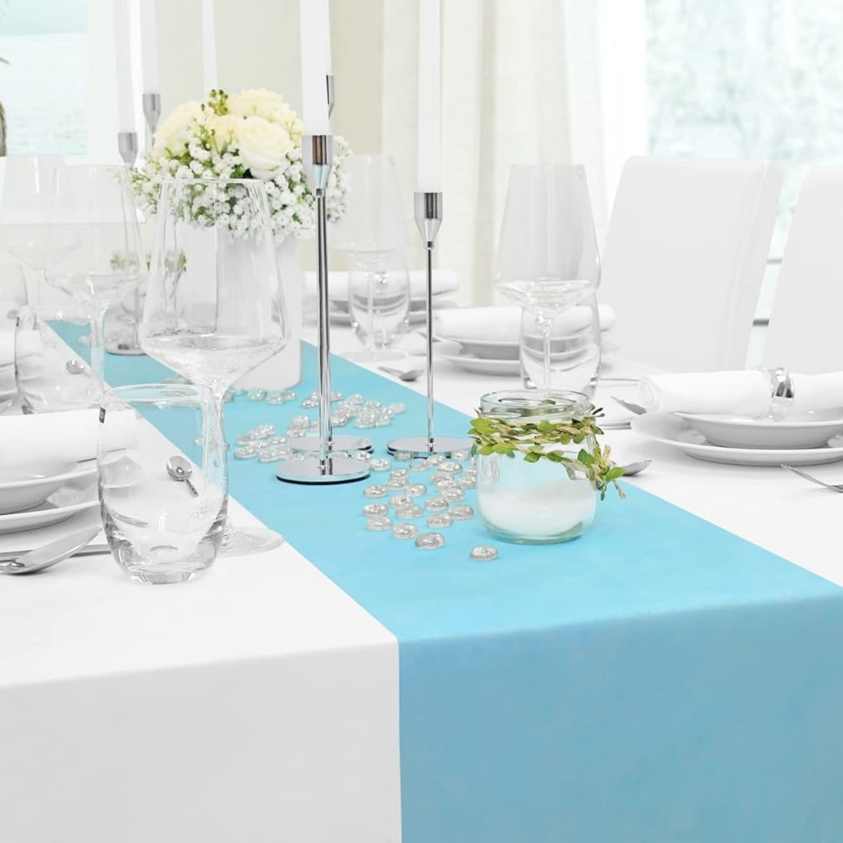 Sky-Blue Non-Woven Table Runner Roll, picture 3 of 4