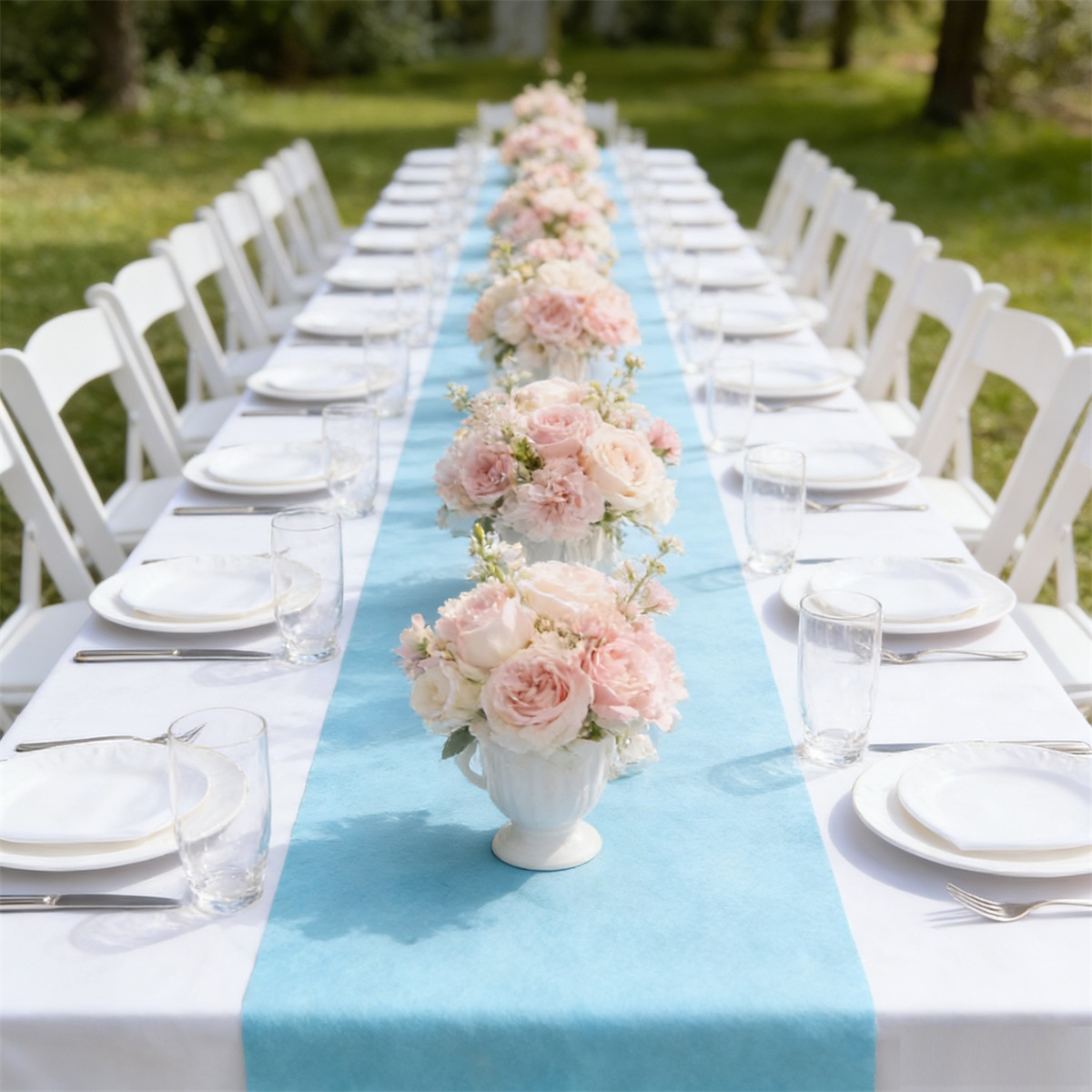 Sky-Blue Non-Woven Table Runner, 30 Cm X 25 M Roll For Parties, Events, And Table Decorations—Party Supplies Set