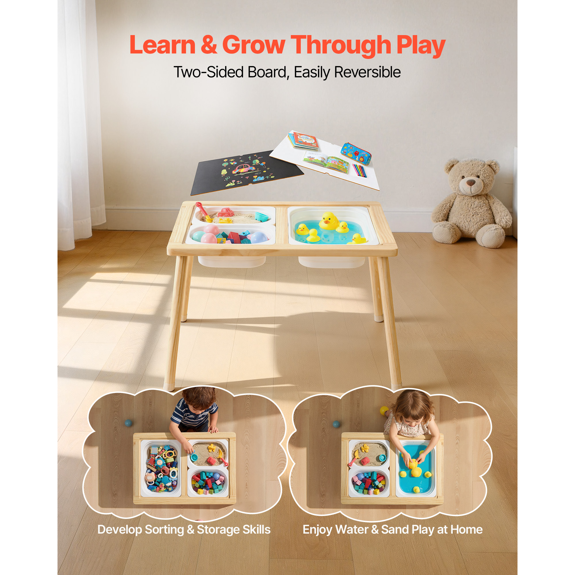 Sensory Table For Toddlers, Wooden Kids Activity Table With Reversible Double-Sided Board, Storage Bins, And… - 6