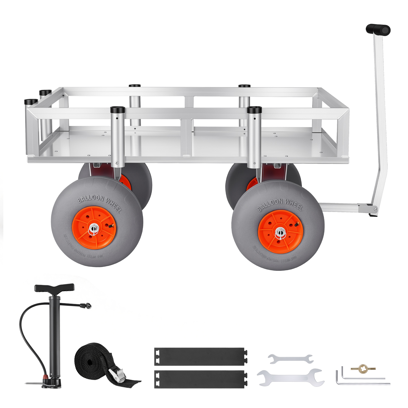 Beach Fishing Cart, 350 Lbs Load Capacity, Fishing Cart Wagon With Heavy-Duty Aluminum Alloy Frame, 13-Inch All-Terrain PU Balloon Tires, 6 Rod Holders, For Outdoor Activities Camping Picnic