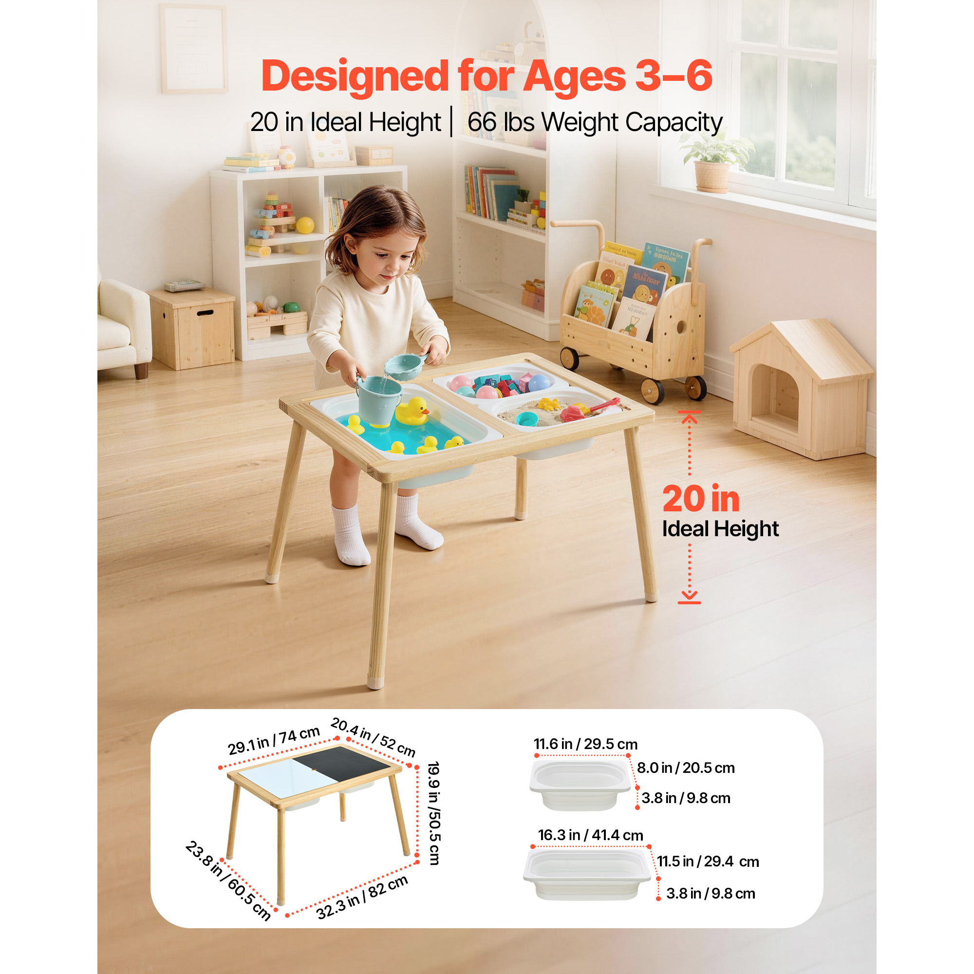 Sensory Table For Toddlers, Wooden Kids Activity Table With Reversible Double-Sided Board, Storage Bins, And… - 5