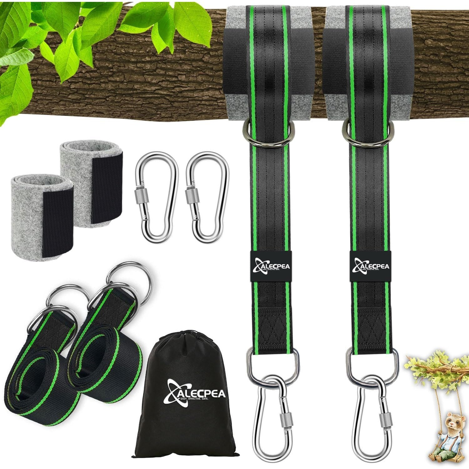 Multi-piece Party Gift Sets – 900KG Swing Mount Hammock Mount All-Inclusive Set: 2 X 150 Cm X 5 Cm Hammock Straps + 2 Carabiners + D-rings + Storage Bag + Tree Protection Pad + Hammock Rope