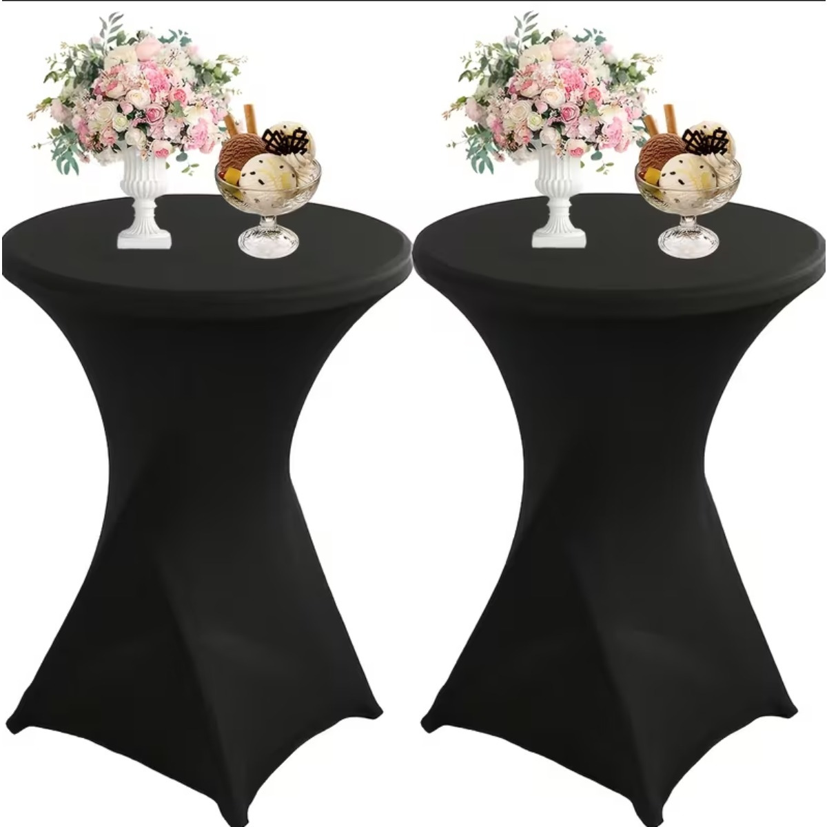 2 Pieces, 80 X 110 Cm, Black Elastic High Table Covers, Cocktail Tablecloth Set For Round Tables With Stools, Suitable For Parties, Birthdays, Weddings, Celebrations, Etc.