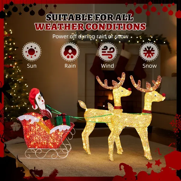 Lighted Reindeer Pulling Sleigh Christmas Decorations, Pre-lit Holiday Decor With270Warm White LEDfor Xmas Outdoor Indoor Decor Lighted Holiday Displays 30V 6W