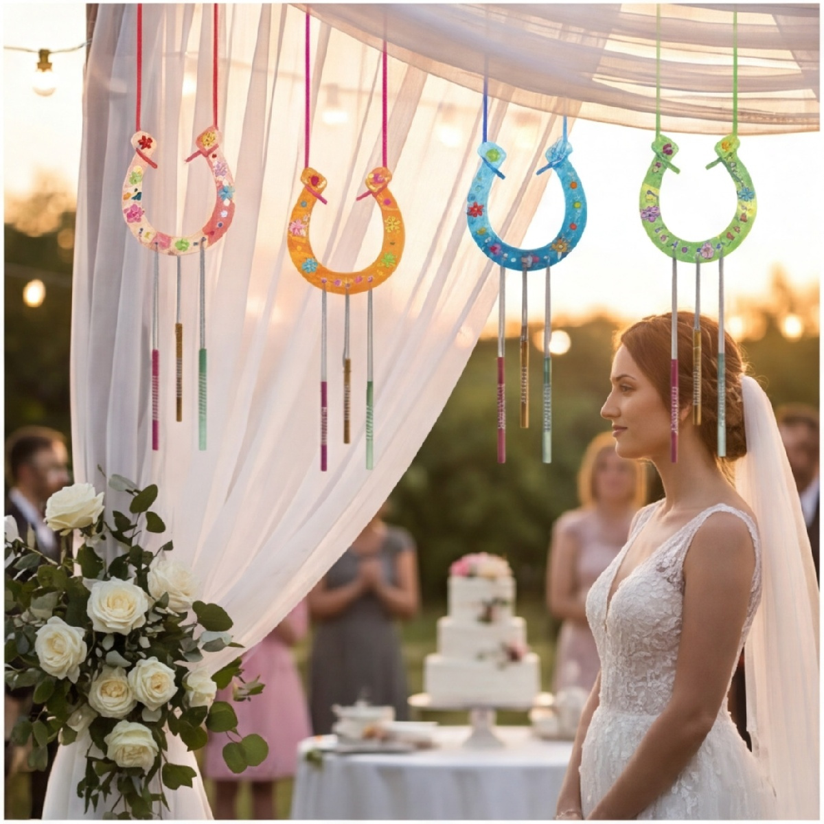 Comprehensive Birthday Craft Wind Chime Kit For Weddings, 48 Colorful Wind Chime Tubes + 16 Wooden Horseshoe Pieces, Creative DIY Kit For Wedding And Party Decorations