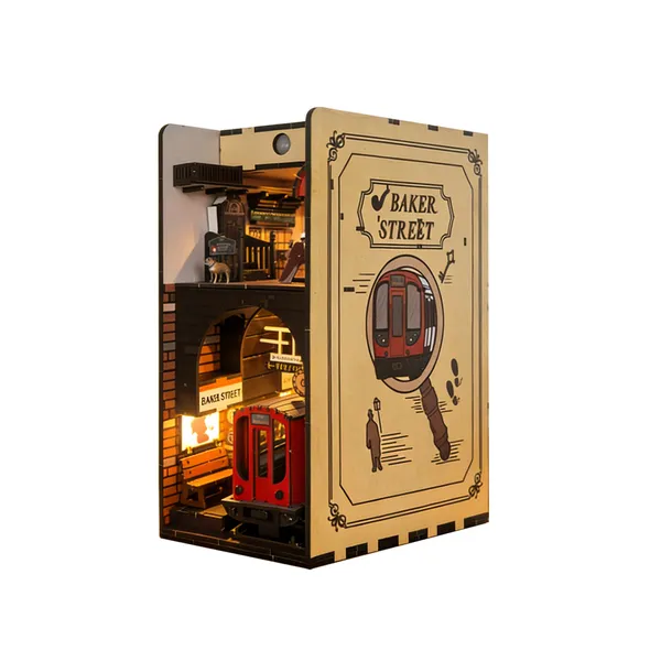 3d Wooden Puzzle For Adults Baker Street Book Nook With Lights Model Kit Dollhouse DIY Miniature House Birthday And Christmas Gifts 2