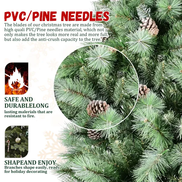 Artificial 5ft Green Christmas Tree With 694PVC/Hard Needle Mixed Branch Tips,Pine Cone,Hinged Premium & Foldable Base For Indoor Holiday Decorating