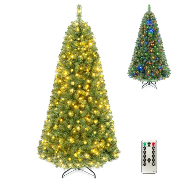 6 FT Pre-Lit Artificial Christmas Tree With 350 Dual Color LED Lights, 845 Branch Tips Hinged PVC Xmas Tree With Remote Timer 9 Lighting Modes Foldable Metal Stand For Indoor Holiday Decor — foto 3