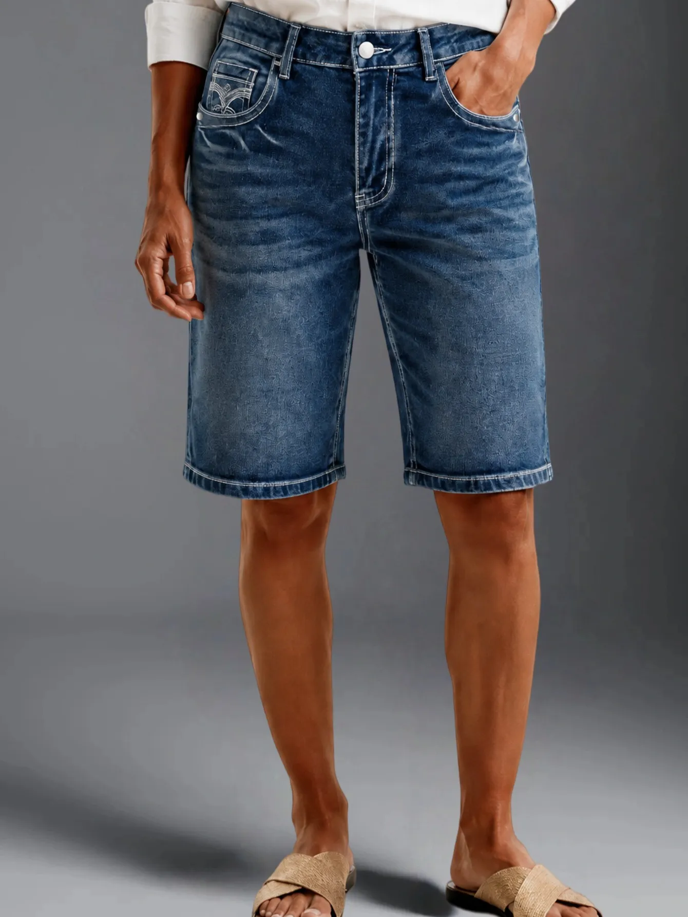Women High Waist Stretch Slim Denim Bermuda