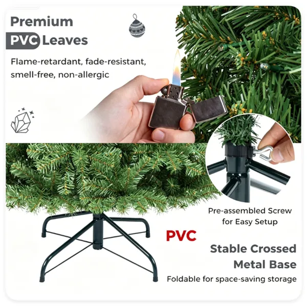 6 FT Pre-Lit Artificial Christmas Tree With 350 Dual Color LED Lights, 845 Branch Tips Hinged PVC Xmas Tree With Remote Timer 9 Lighting Modes Foldable Metal Stand For Indoor Holiday Decor — foto 5