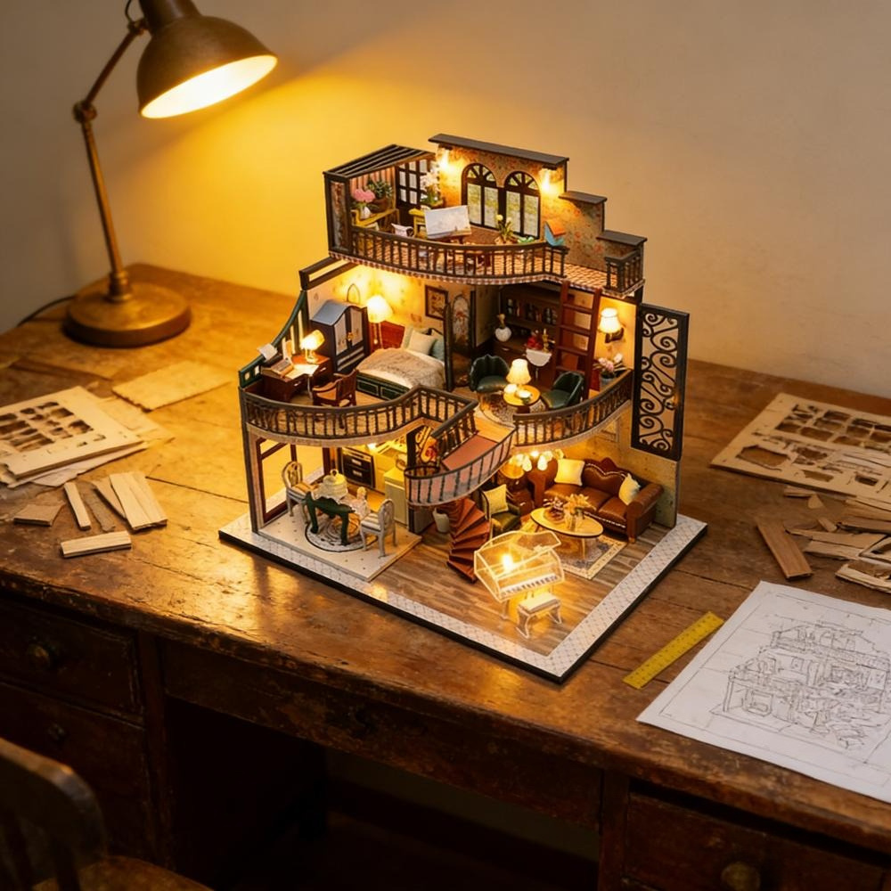 DIY 3D Wooden House Assembly Set, M213 Dream House Kit With Accessories, Laser-Cut Wooden Model For Party Decor, Creative Miniature House Craft Set For Adults—Party Accessories Set