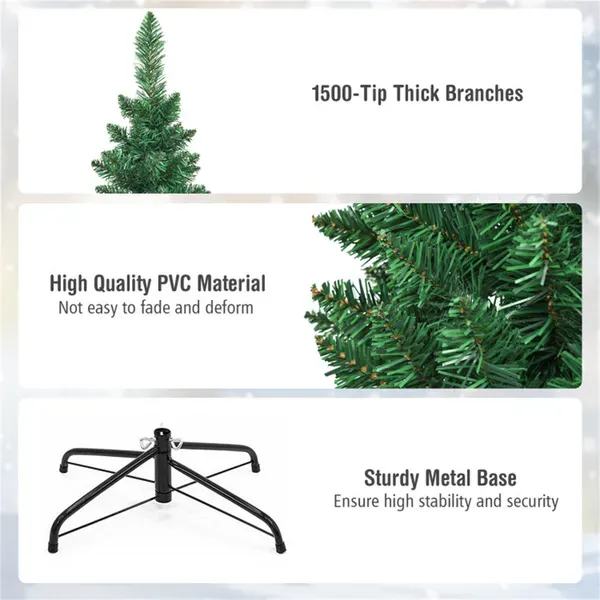 9ft Slim Pencil Christmas Tree - Space-Saving Design For Small Corners, 1500 Realistic PVC Branches With Flocked Finish
