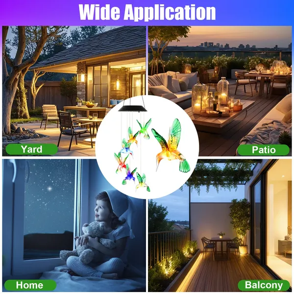 2PCS Hummingbird Solar Wind Chimes With Color Changing LED Lights, Waterproof Solar Powered Wind Chime For Outdoor Garden Patio Balcony Porch Home Decor, Ideal Gift For Mom Women Christmas — foto 5