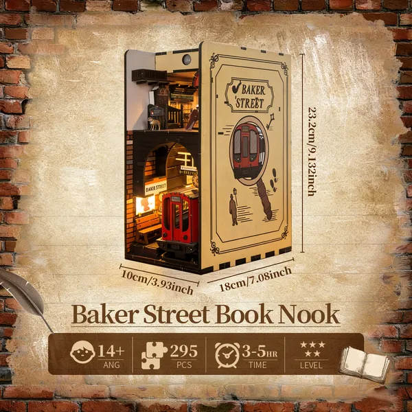 3d Wooden Puzzle For Adults Baker Street Book Nook With Lights Model Kit Dollhouse DIY Miniature House Birthday And Christmas Gifts 3