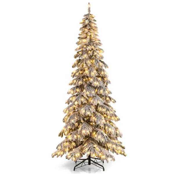 9ft Pre-Lit Snow Flocked Christmas Tree - 500 Warm White LEDs, 1223 Branch Tips, 3 Lighting Modes (White)