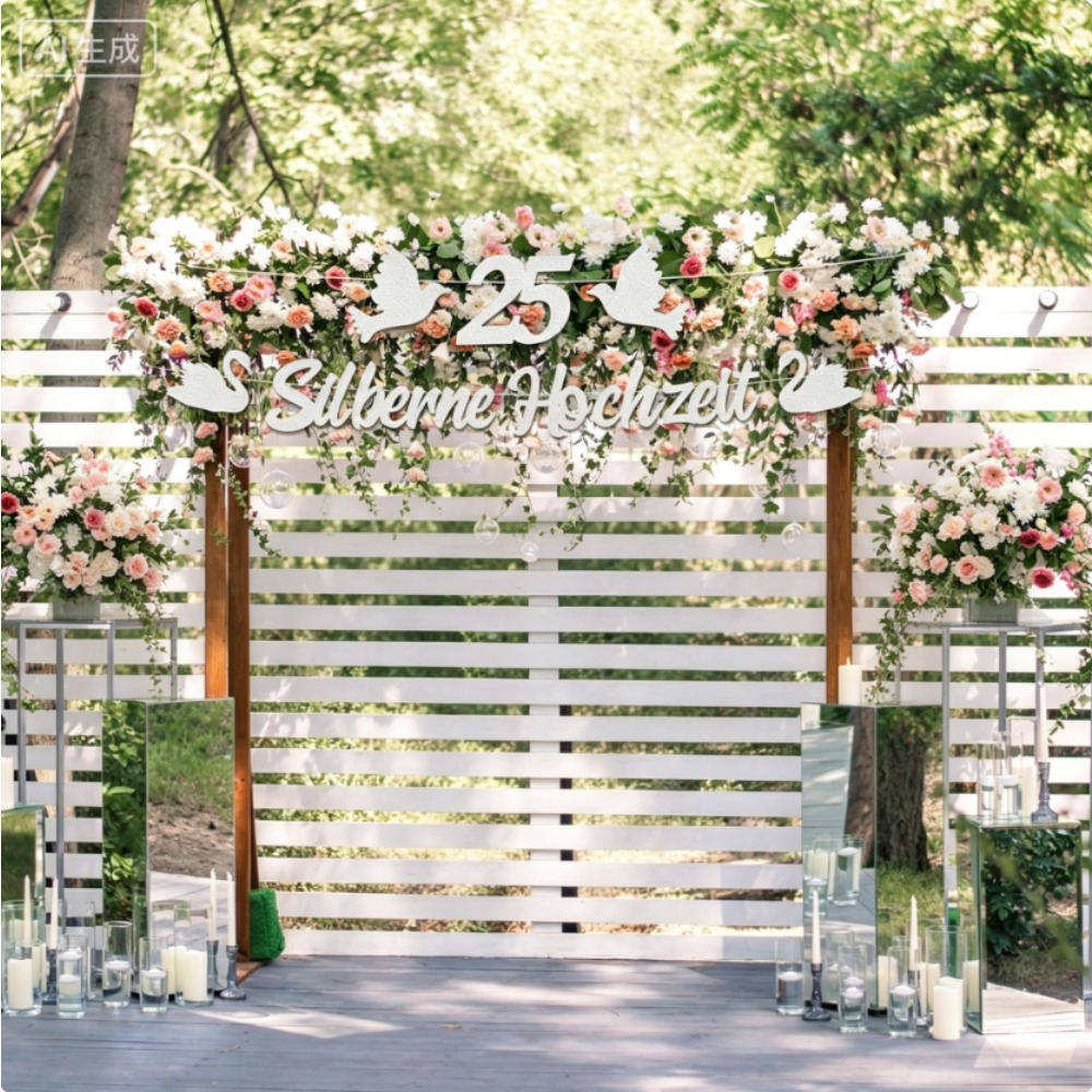 22-teiliges Silberhochzeit Deko-Set mit Papierbannern – Für den 25. Hochzeitstag - Thumbnail 2