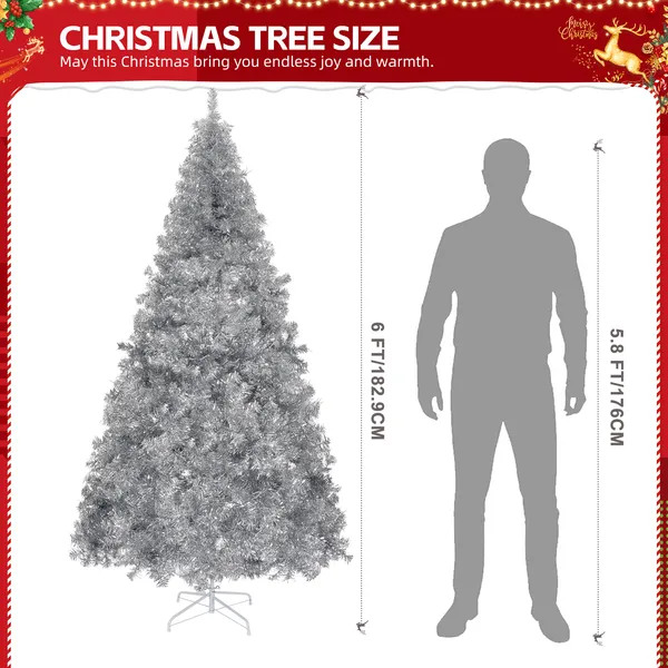6 FT Pre-lit Artificial Christmas Tree, Hinged Xmas Pine Tree With 900 Branch Tips, 300 Lights And Remote… image 4