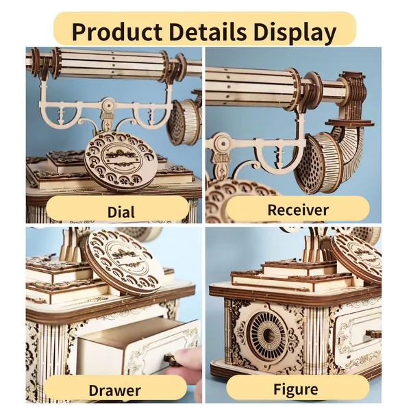 Creative Retro Telephone 3D Wooden Puzzle For Adults Tabletop Model Kits Decoration And Gift For Christmas Birthday 4