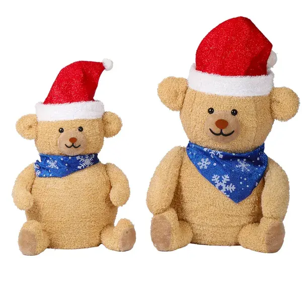 Set Of 2 Lighted Plush Bear Christmas