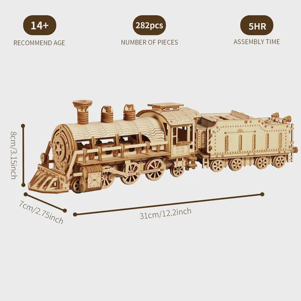 3D Wooden Puzzle Mechanical Train Model Kits Brain Teaser Puzzles Vehicle Building Kits Unique Gift On Birthday Christmas Day 3