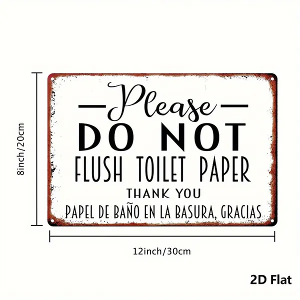 CIFbuy Vintage Bilingual Do Not Flush Toilet Paper Metal Sign English Spanish Bathroom Plaque Christmas Decor (TikTok, Temu Pick-up Service) — foto 3