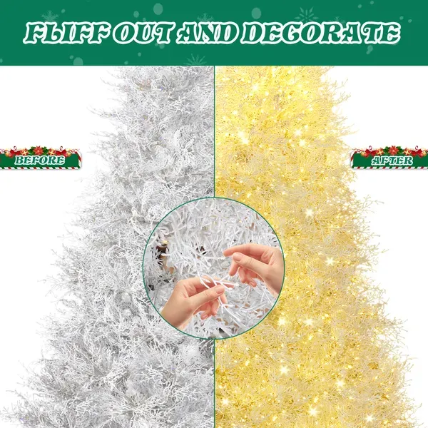 7 FT Artificial Christmas Tree With 400 Lights Stepless Dimming, 3 Color Modes, Hinged Xmas Pine Tree With 1218 Branch Tips For Holiday Party Office Home, White
