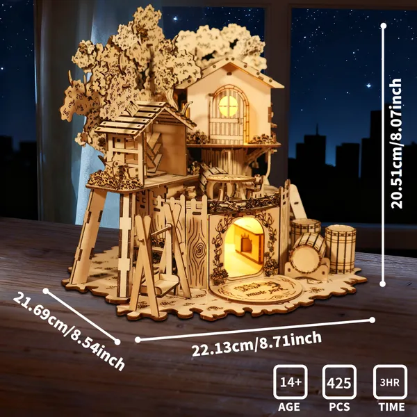 3D Wooden Puzzle Tree House With Light Handmade Crafts Assembly Model Kits Creative Decoration Birthday And Christmas Gifts 3