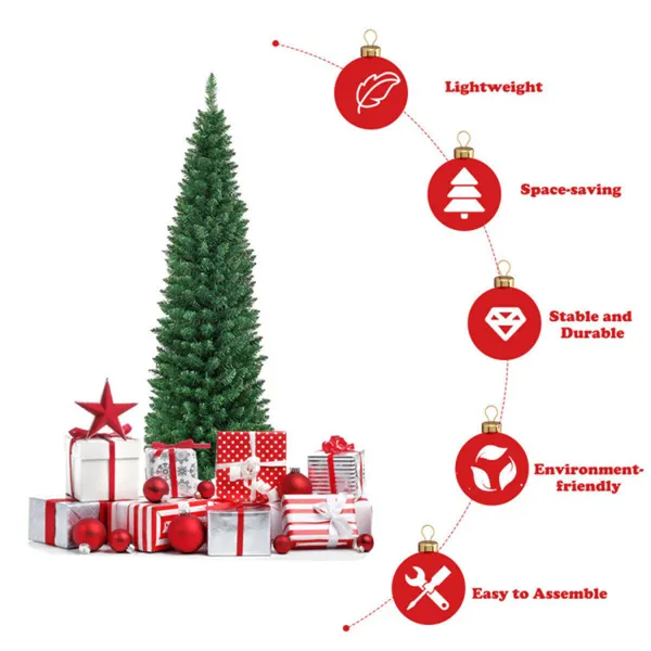 5ft Slim Pencil Christmas Tree - Space-Saving Design For Small Corners, 220 Realistic PVC Branches With Flocked Finish — foto 2