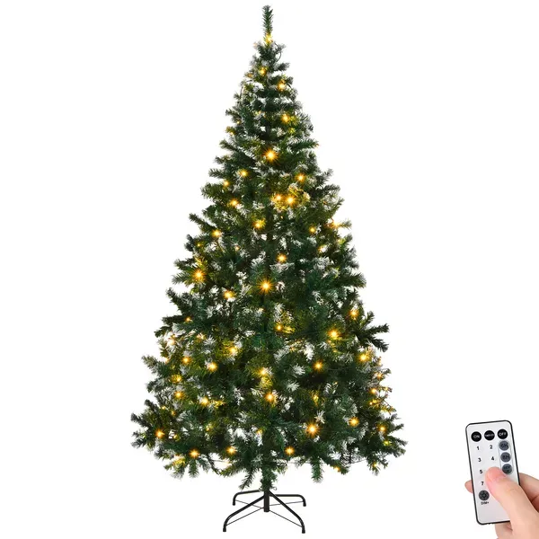 7 FT Snow Tipped Artificial Christmas Tree With DIY 150 Warm Lights, Remote Control, 1100 Branch Tips And Sturdy Metal Stand, Green & Snow Tipped