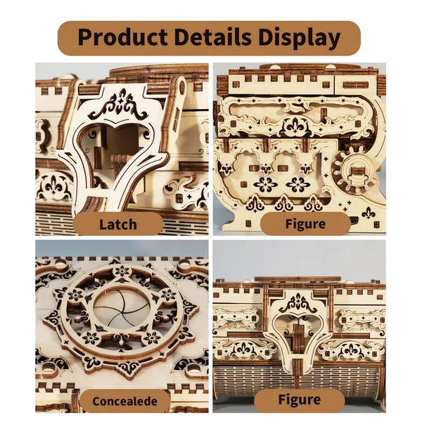 3D Wooden Puzzle Model Kits Antique Jewel Box DIY Home Decoration Model Birthday Or Christmas Gifts 2