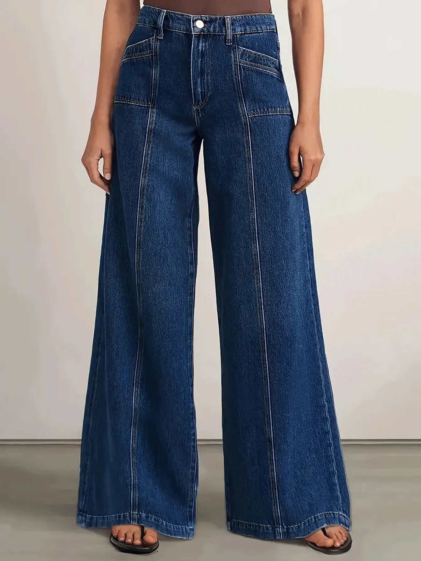 Vintage Dark Wash Wide Leg Denim Pants