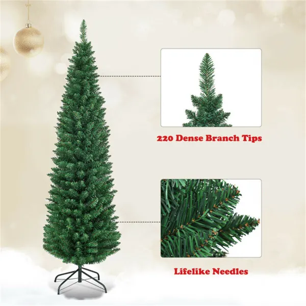 5ft Slim Pencil Christmas Tree - Space-Saving Design For Small Corners, 220 Realistic PVC Branches With Flocked Finish — foto 4