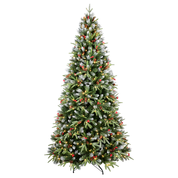 Artificial 5ft Green LED-lit Christmas Tree With 1113PE/PVC Mixed Branch Tips,Red Fruit And Pine Cone,Hinged Premium & Foldable Base For Indoor Holiday Decorating — foto 2