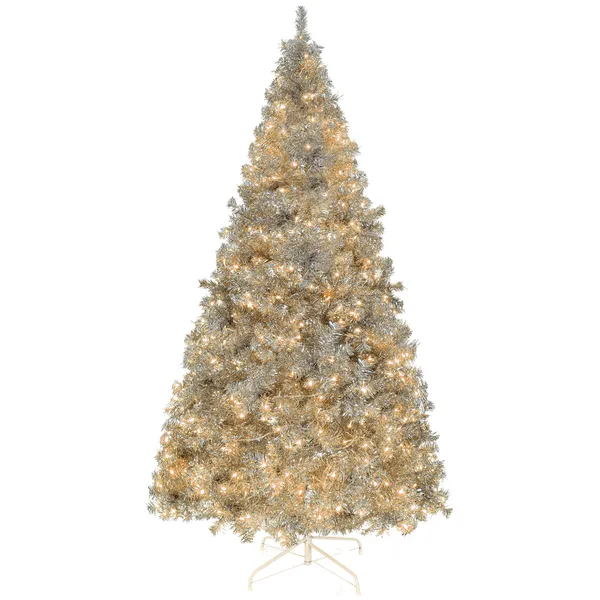 6 FT Pre-lit Artificial Christmas Tree, Hinged Xmas Pine Tree With 900 Branch Tips, 300 Lights And Remote Control For Holiday Party Office Home, Silver