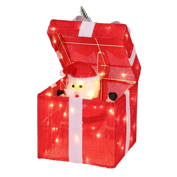 12in Motorized Pop-up Gift Box With Santa, Outdoor Christmas Decorations With Motor & 60 LED Lights, For Xmas Outdoor Holiday Indoor Decor Lighted Holiday Displays