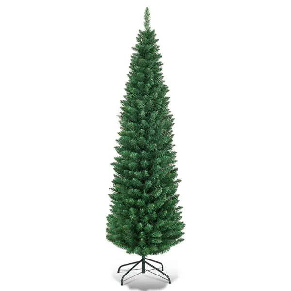 5ft Slim Pencil Christmas Tree - Space-Saving Design For Small Corners, 220 Realistic PVC Branches With Flocked Finish