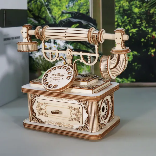 Creative Retro Telephone 3D Wooden Puzzle For Adults Tabletop Model Kits Decoration And Gift For Christmas Birthday 2