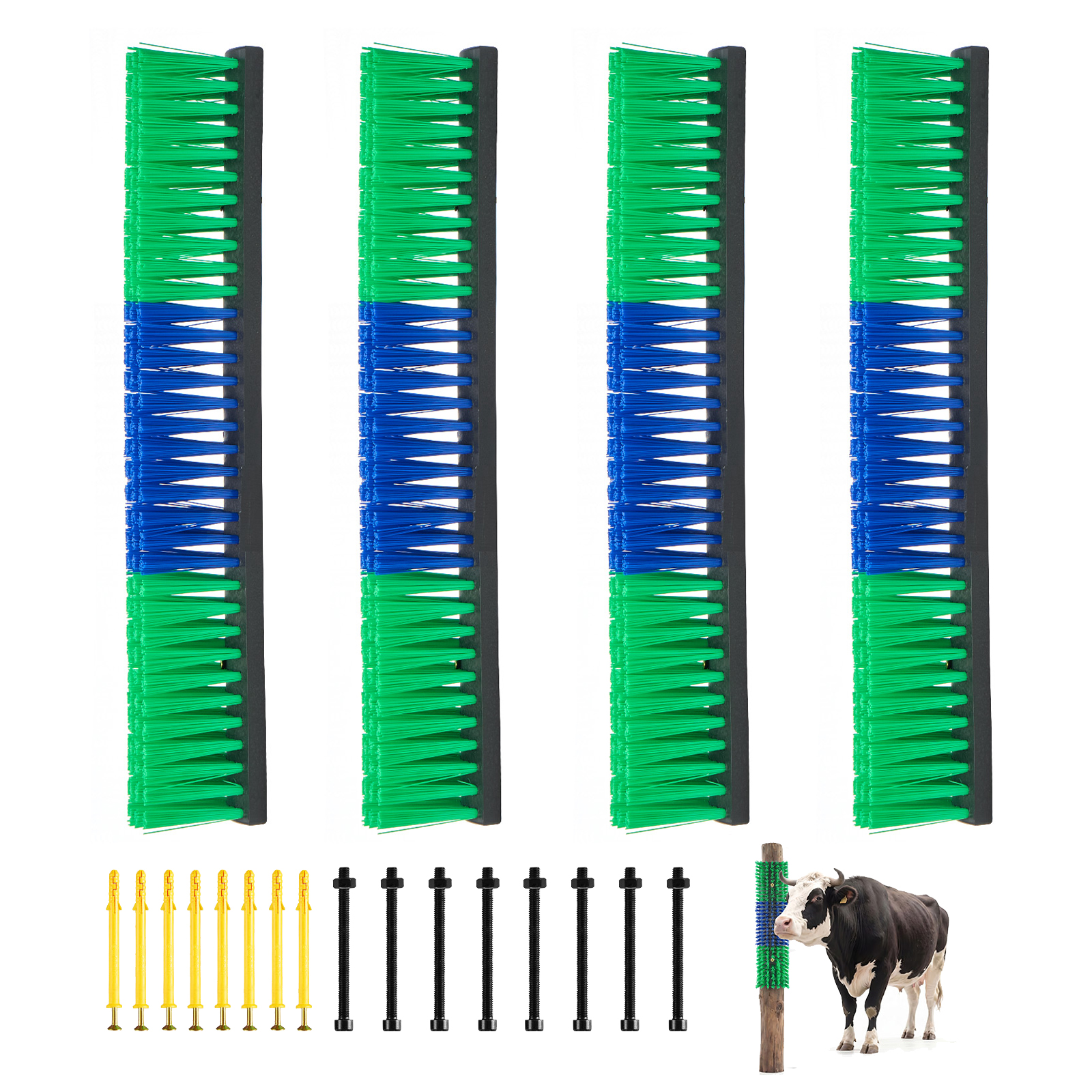 Livestock Scratching Brush, 2PCS Goat Scratcher Brush Post With 8 Screws, 16.9" X 7.5" Cow Scratcher For Back Itch Relief, Massage Grooming Scratch Tool For Horse Cattle Sheep Pig, Blue & Red