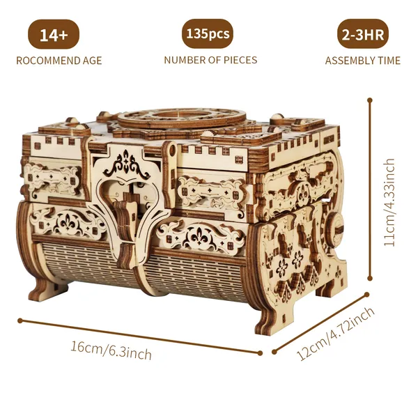 3D Wooden Puzzle Model Kits Antique Jewel Box DIY Home Decoration Model Birthday Or Christmas Gifts 3