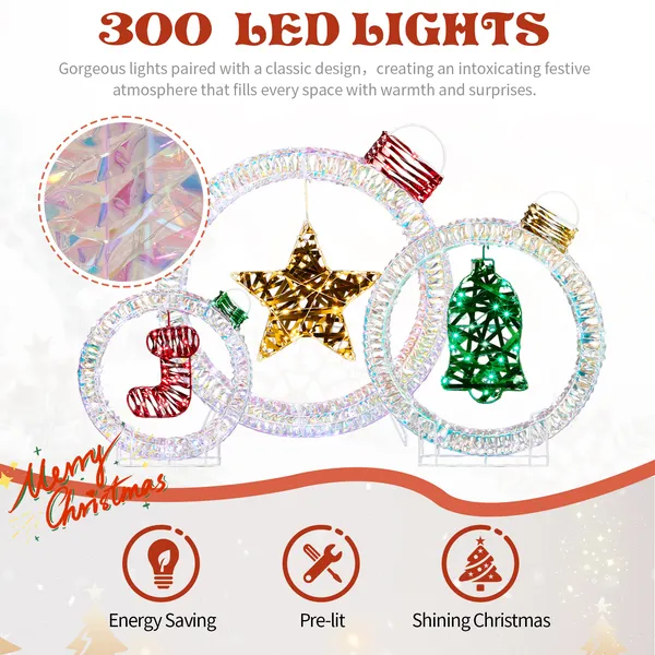 Set Of 3 Lighted Iridescent Cut-out Light Bulb Christmas Decorations, Pre-lit Holiday Decor With 295… image 5