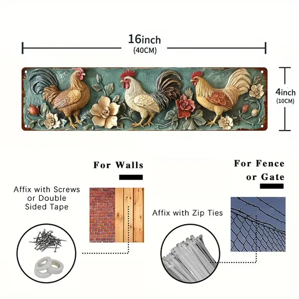 CIFbuy Vintage Rooster Metal Wall Sculpture Home Bar Cafe Decor Perfect Halloween Christmas Gift 4x16 Inches (TikTok, Temu Pick-up Service) — foto 2