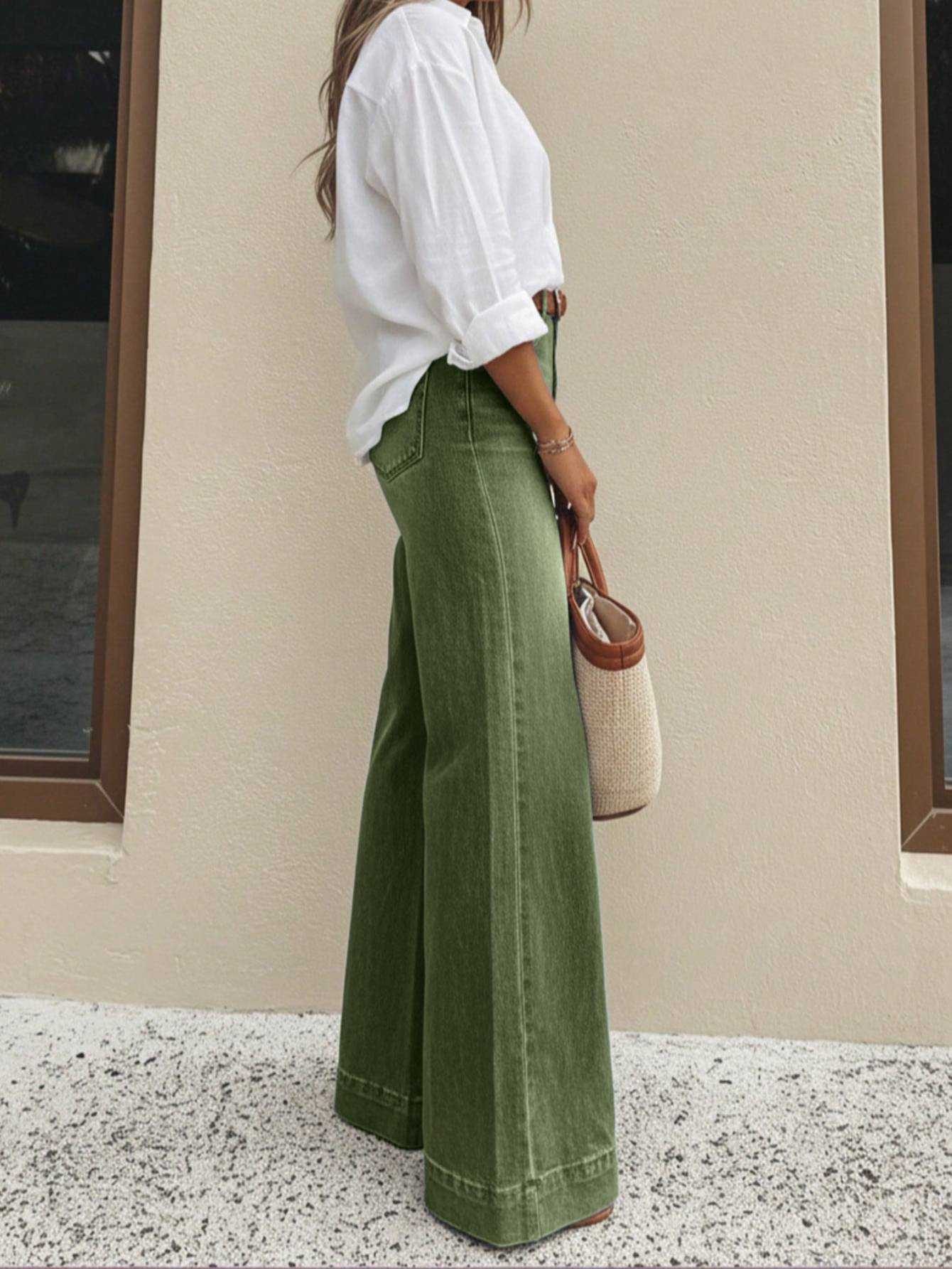 Vintage washed green wide leg jeans final product view