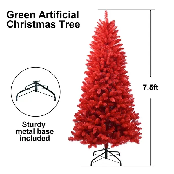 T3637P3398087FT Red Christmas Tree – Pure Red PVC Tree With 1066 Tips, Hinged Branches For Easy Setup, Stable Metal Stand, Bold Holiday Decoration