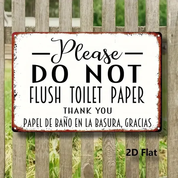 CIFbuy Vintage Bilingual Do Not Flush Toilet Paper Metal Sign English Spanish Bathroom Plaque Christmas Decor (TikTok, Temu Pick-up Service)