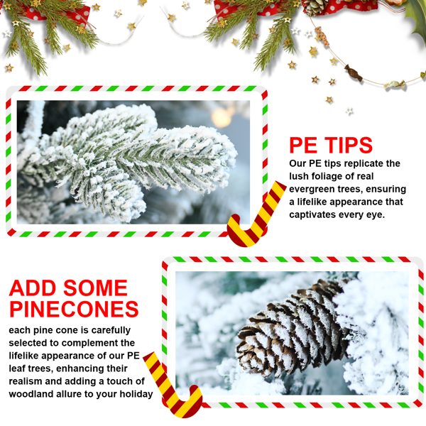 Artificial 4.5ft Decorated Flocking Basin Tree With 720 PE/PVC Mixed Branch Tips, Pine Cone *19, 150L Wram White Light, Holiday Decorating — foto 3