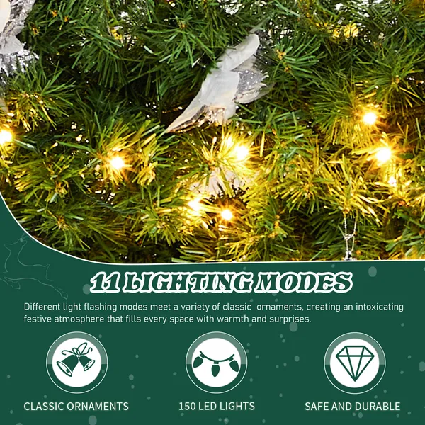 48in Pre-lit Christmas Wreath, Lighted Artificial Xmas Wreath With 150 Cold & Warm White Lights And 450 PVC Tips And DIY Ornaments, For Front Door Gate Wall Xmas Party Decorations, Light Green — foto 5