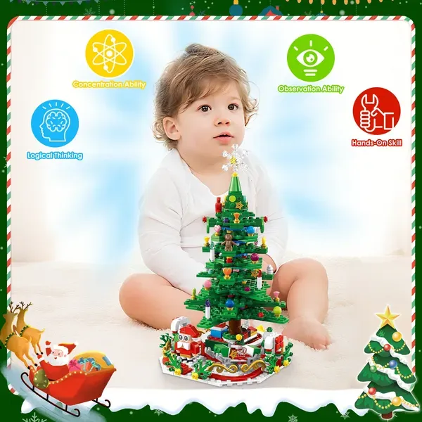 Christmas Tree Building Toy - 701 Pcs With 24-Day Countdown Calendar, 30 LED Warm Lights (USB Powered) - Santa, Ornaments, Snowflake Topper - Educational Blocks For Kids 3-6, Tabletop Decor