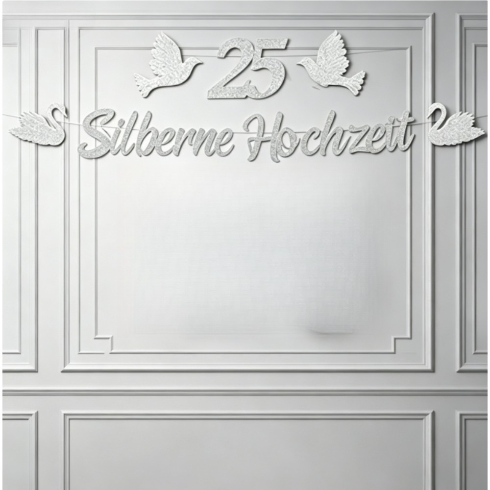 22-teiliges Silberhochzeit Deko-Set mit Papierbannern – Für den 25. Hochzeitstag - Thumbnail 4